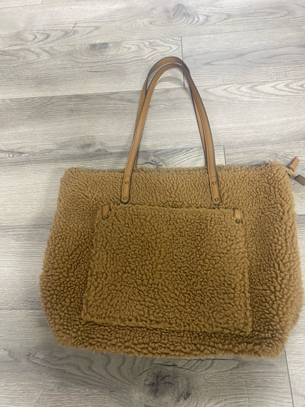 Cozy Sherpa Tote Bag in Camel